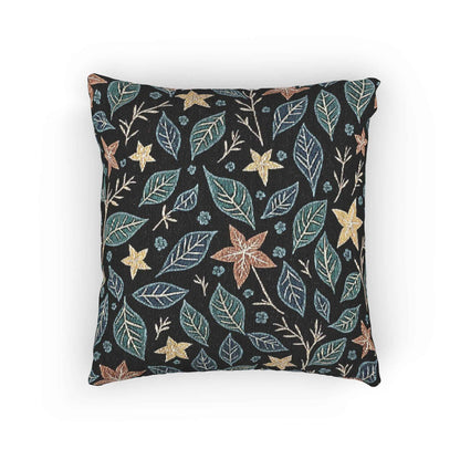 Floral Starleaf Pattern Woven Pillow | Botanical Night Leaves