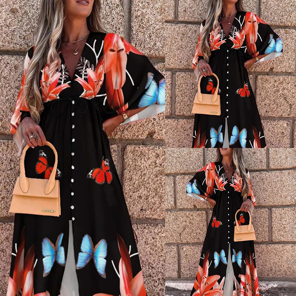 Summer Casual Vacation Style V-Neck Printed Dress