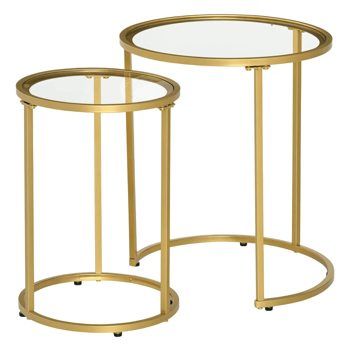 Set of 2 Nesting Coffee Tables with Metal Base, Round Side Table with Tempered Glass Tabletop for Living Room, Bedroom, Black