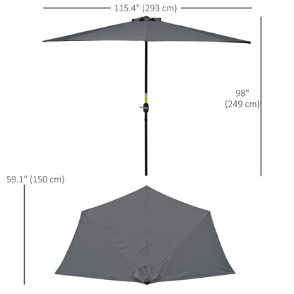 9.8ft Half Umbrella Semi Round Patio Parasol with Crank Handle, Top Vent for Garden, Balcony- NO BASE INCLUDED, Green