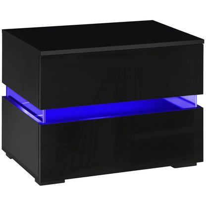 Modern Nightstand, Bedside Table with 2 Drawers, RGB LED Lights for Bedroom, Black