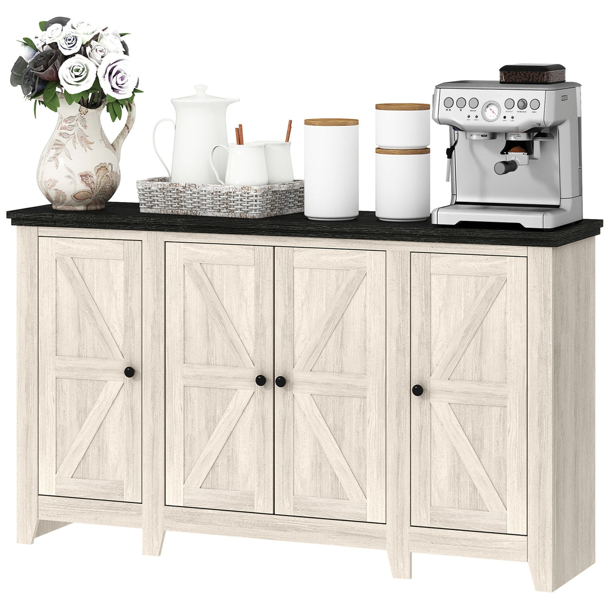 Rustic Sideboard, Buffet Cabinet with Adjustable Shelves for Living Room, Dining Room, Entryway, White Wood Grain