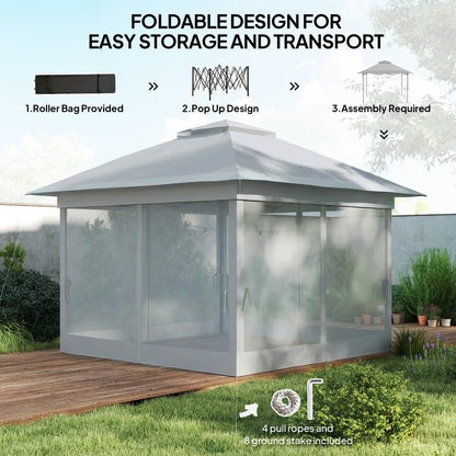 12' x 12' Foldable Pop-up Party Tent Instant Canopy Sun Shade Gazebo Shelter with Steel Frame, Dark Grey