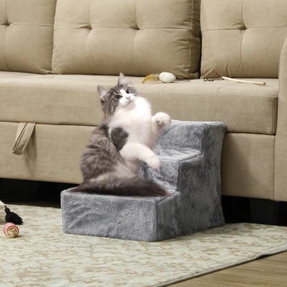 4-Step Dog Ramp for Sofa, Bed, and Couch, with Removable Cover, Light Grey