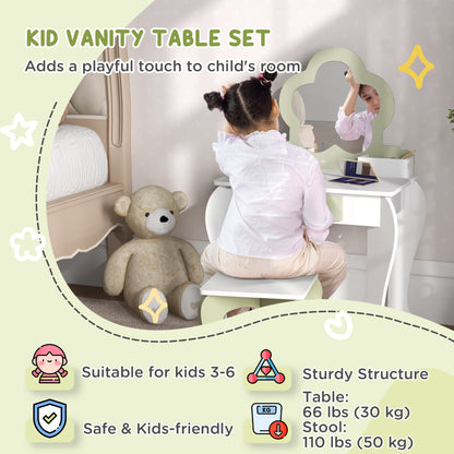 Kids Makeup Vanity Set with Stool, Mirror, Drawer, Storage Boxes, White