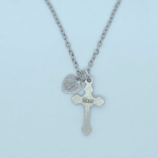 Crucifix with Heart Shaped Miraculous Medal