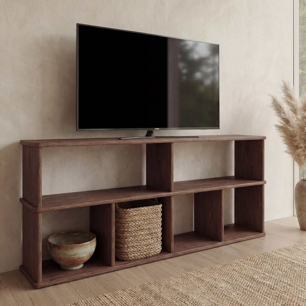 65 inch bookshelf TV stand in walnut