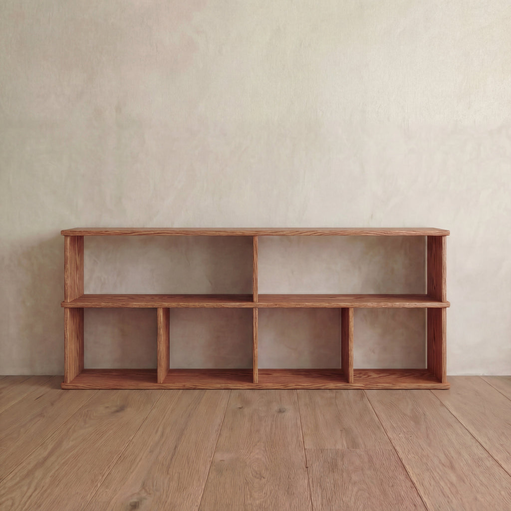 65 inch bookshelf TV stand in red oak