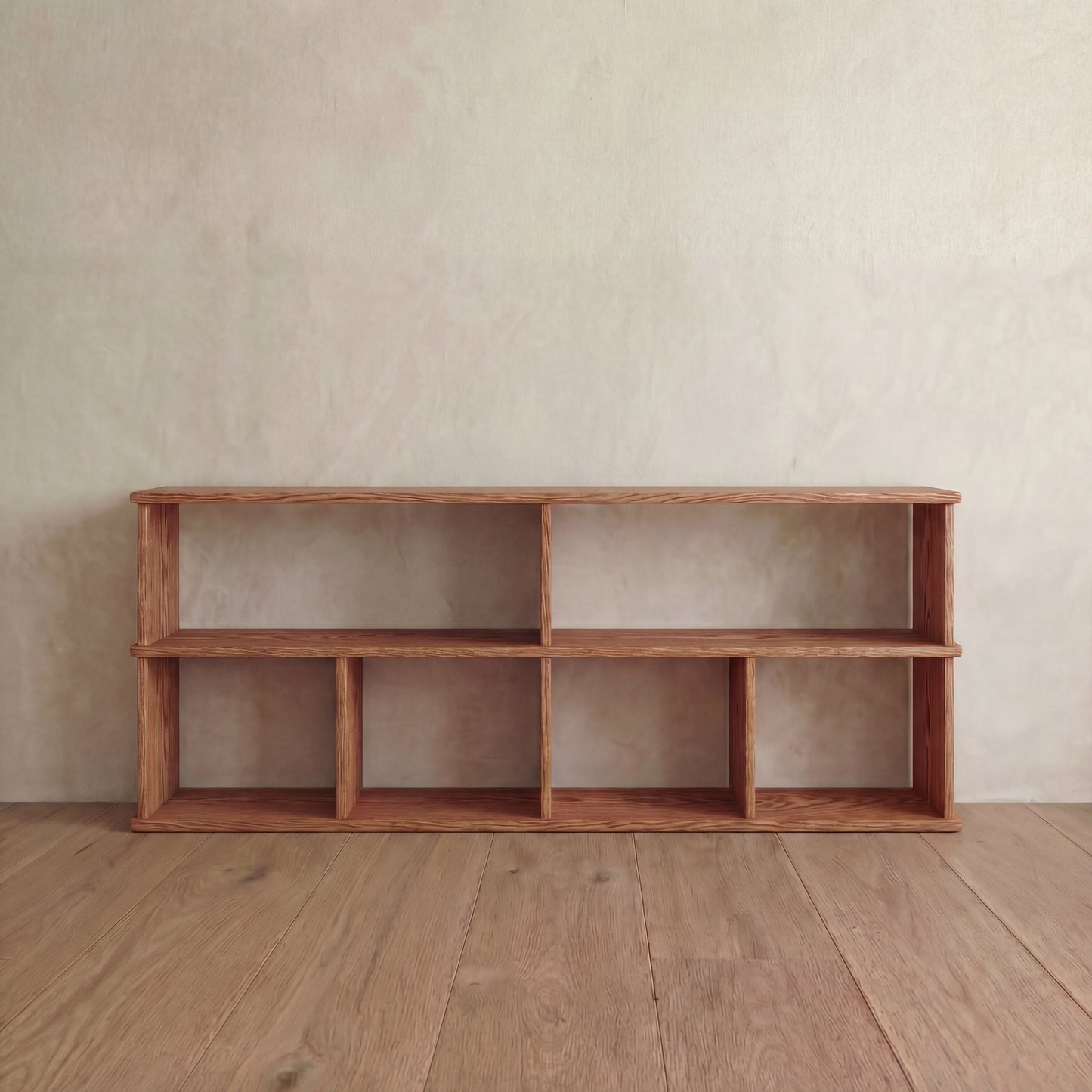 65 inch bookshelf TV stand in red oak