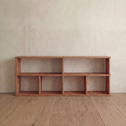 65 inch bookshelf TV stand in red oak