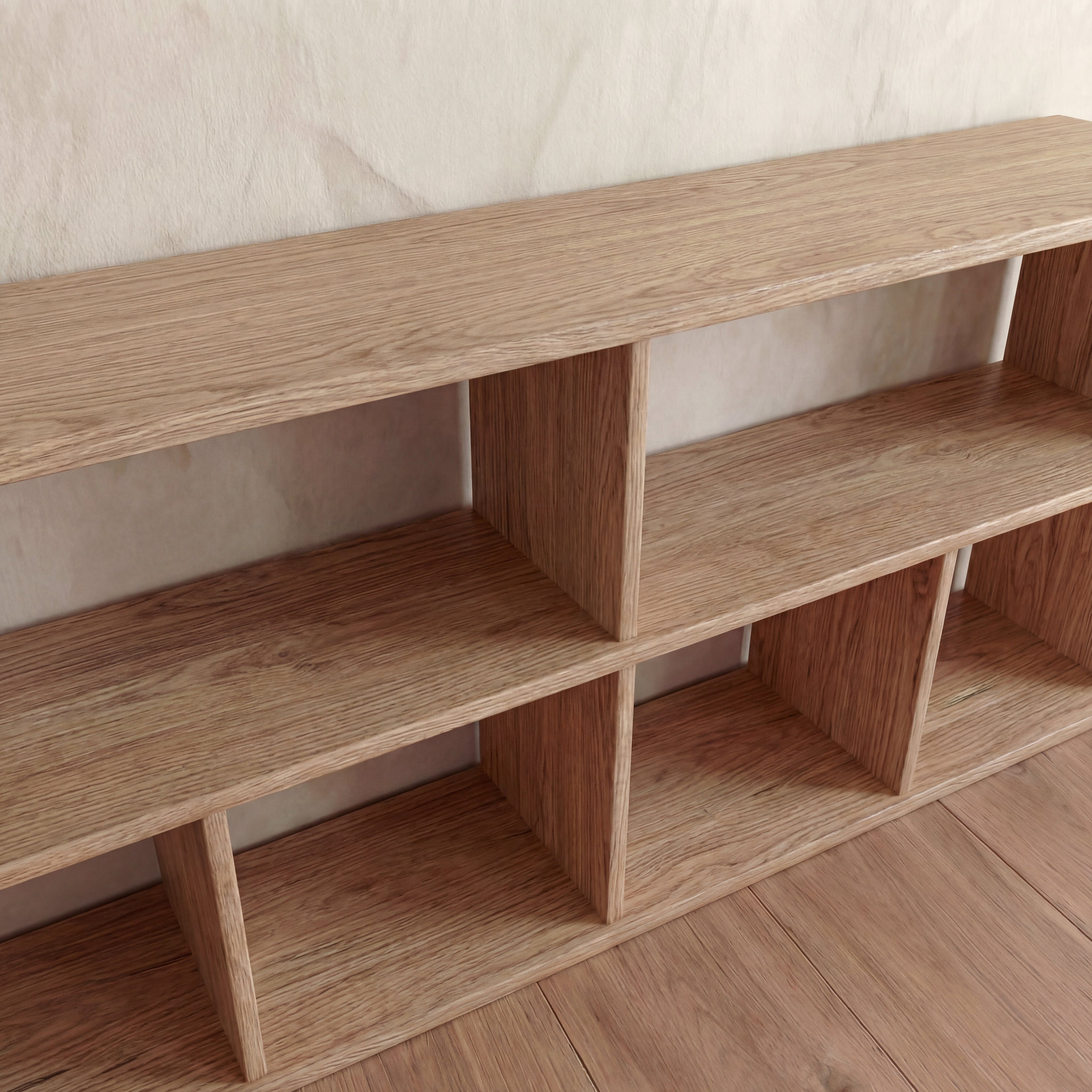 65 inch bookshelf TV stand in white oak