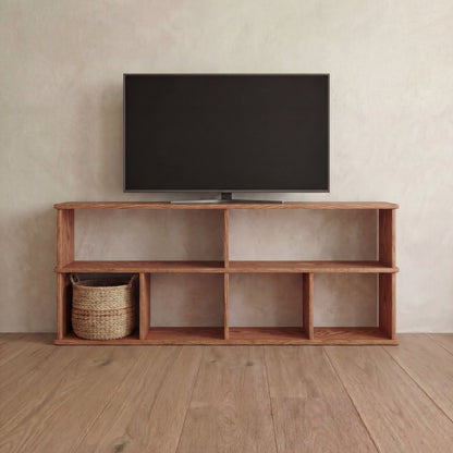 65 inch bookshelf TV stand in red oak