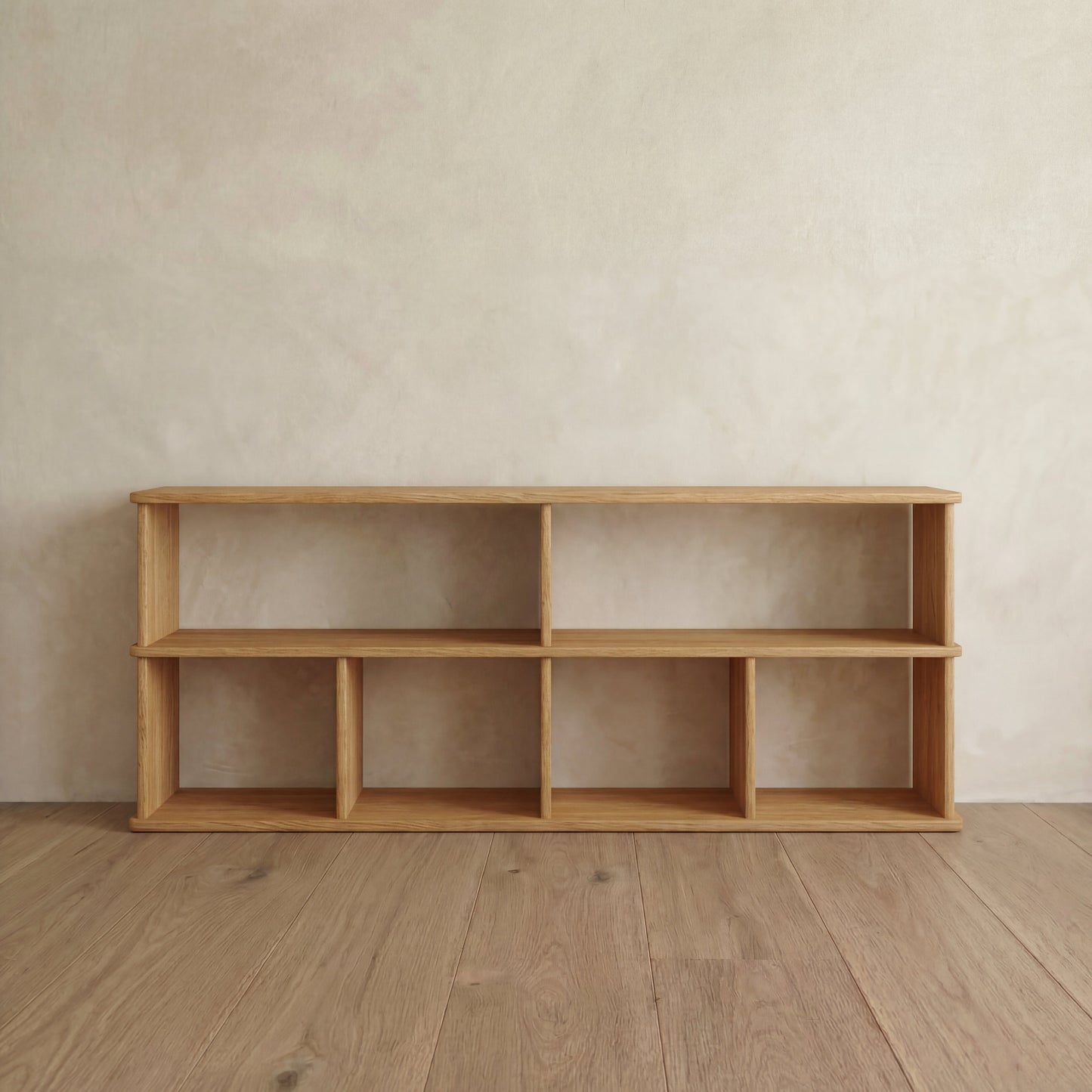 65 inch bookshelf TV stand in white oak