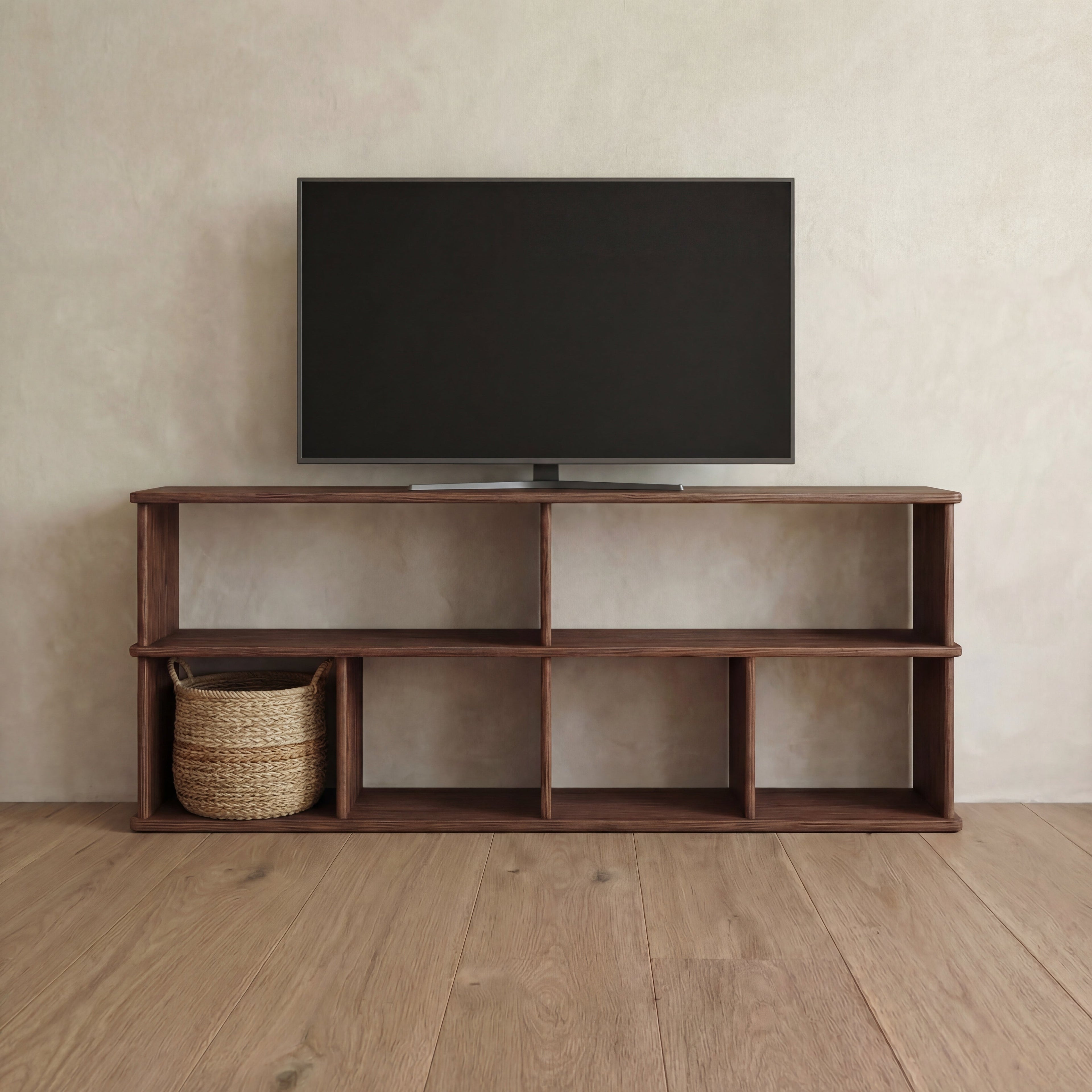65 inch bookshelf TV stand in walnut