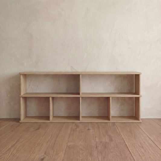 65 inch bookshelf TV stand in white oak
