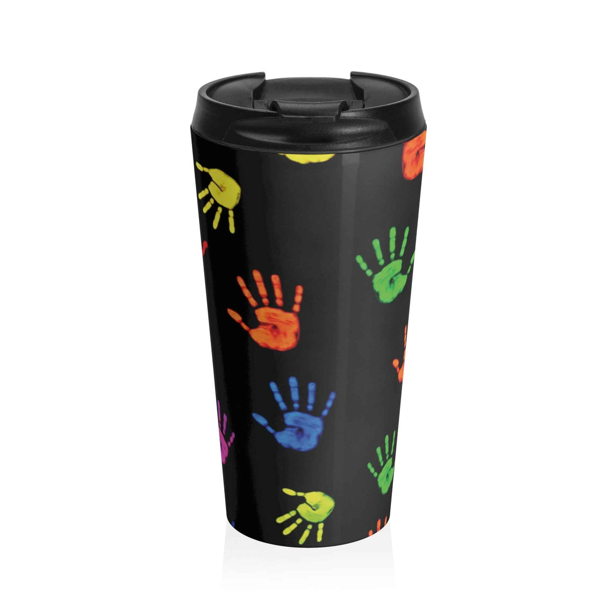 Travel Mug — Colorful Handprint Pattern Stainless Steel Tumbler