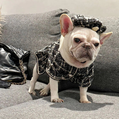 Dog Dress Coat & Hat Set | Chewnel Tweed Two-Piece Outfit