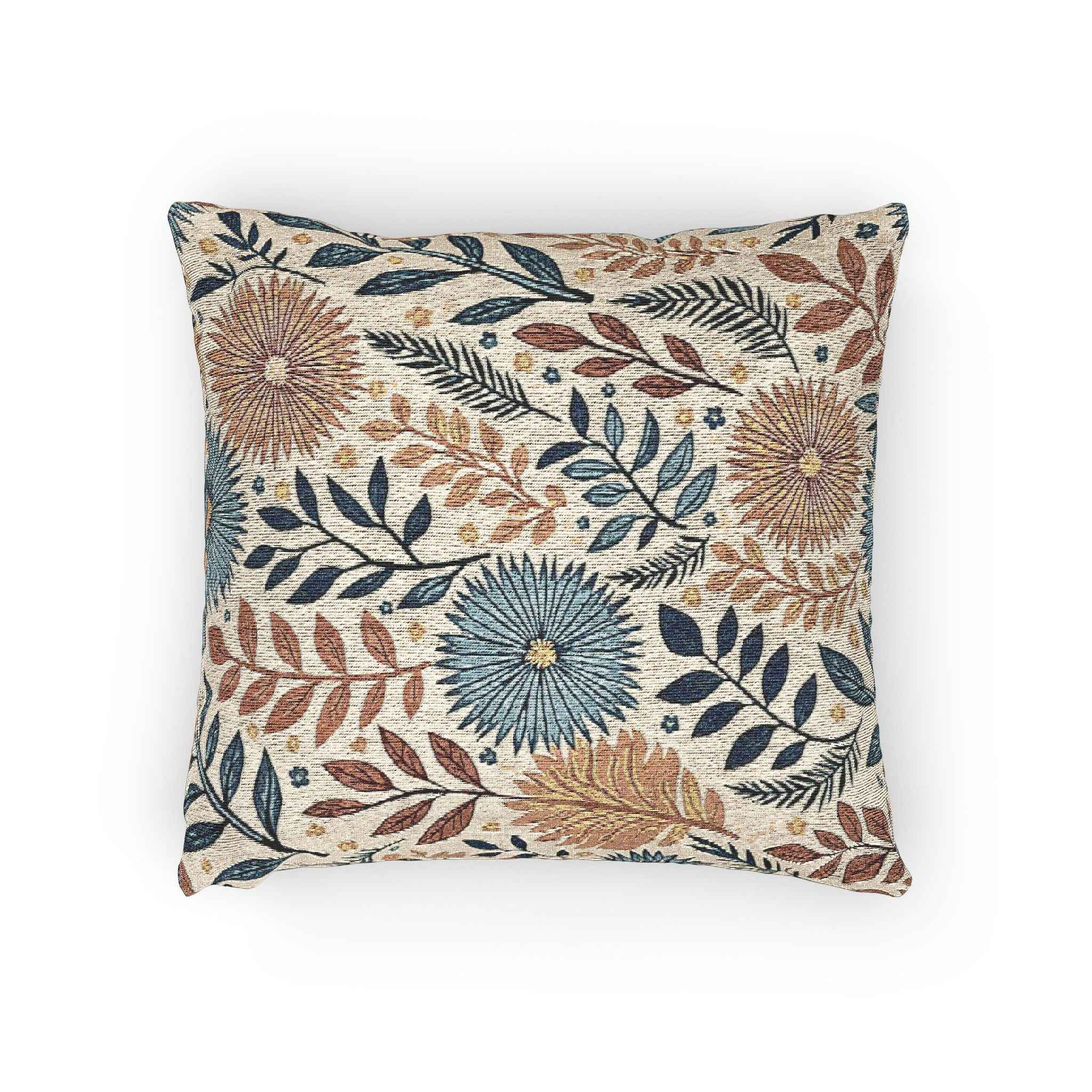 Boho Floral Woven Pillow | Textured Daisy Leaves Decorative Pillow