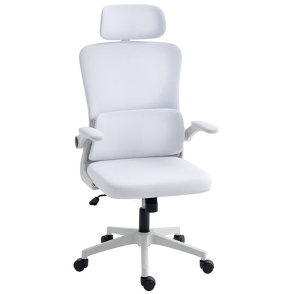 Ergonomic Office Chair, Mesh Computer Desk Chair with Adjustable Headrest, 4D Lumbar Support, Flip-up Arm, Grey
