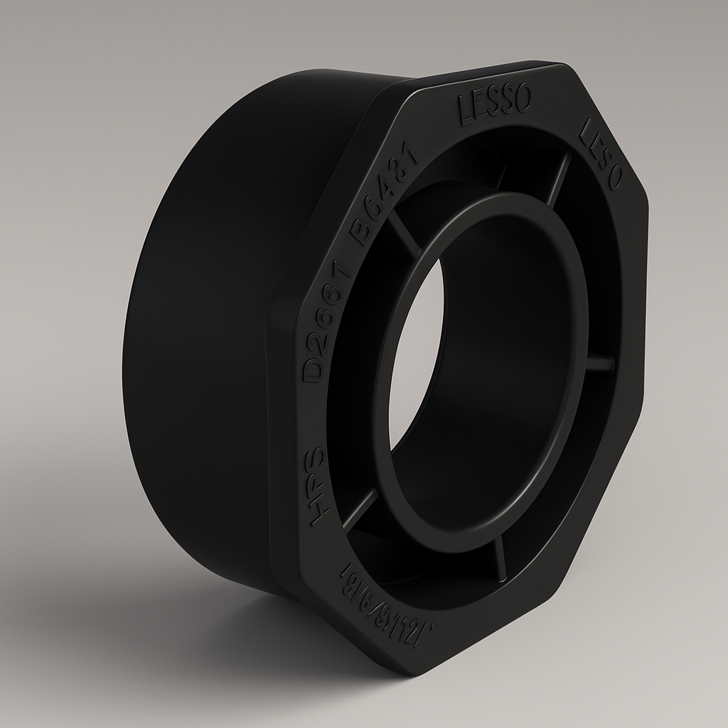 LESSO ABS Flush Bushing — Spigot × Hub DWV | 2″×1-1/2″, 3″×1-1/2″, 3″×2″ | ASTM D2661, CSA B181.1, cUPC