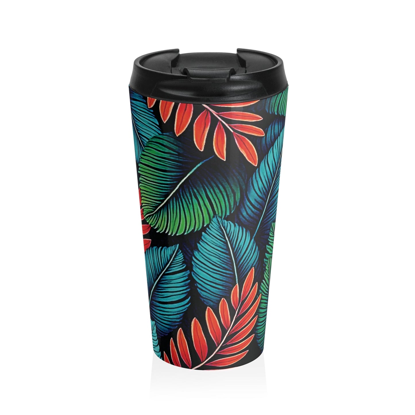 Tropical Leaf Pattern Travel Mug | Colorful Botanical Stainless Steel