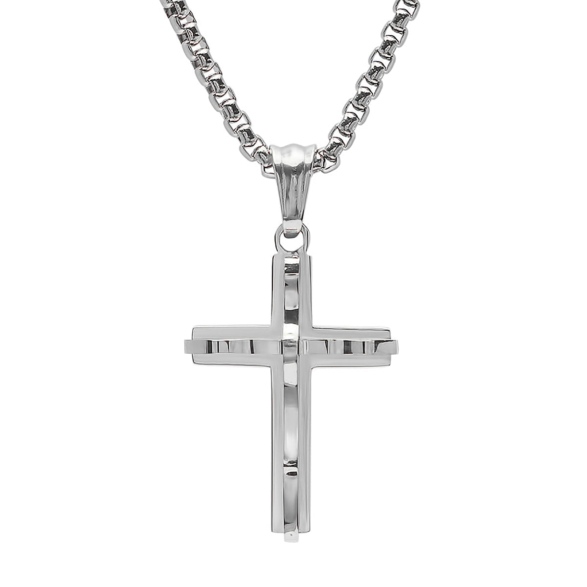 Men's Stainless Steel Double Cross Pendant Necklace