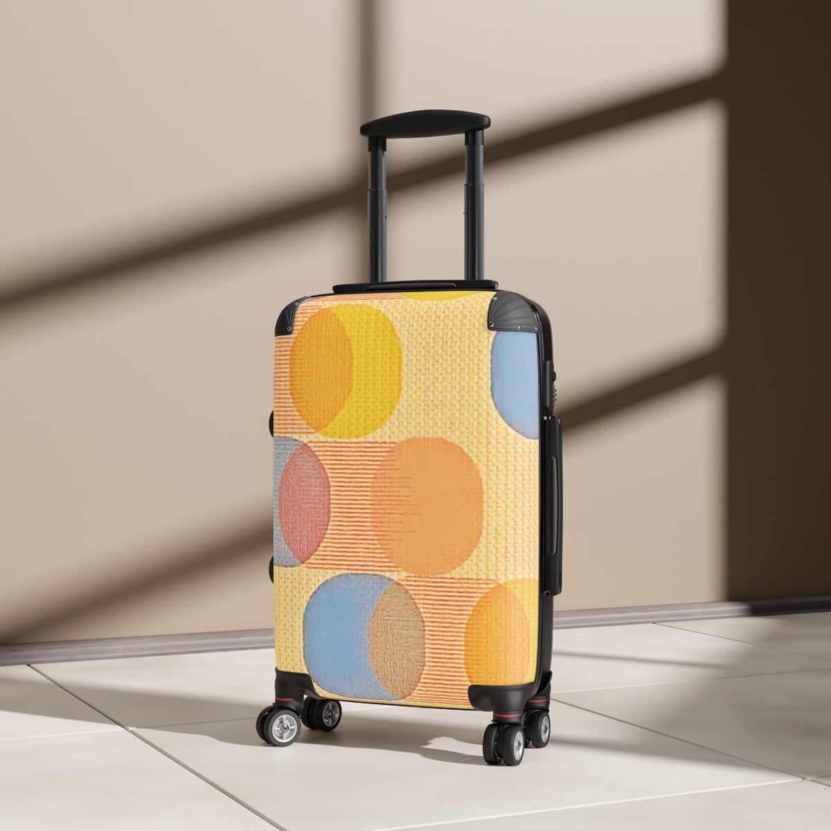 Retro Circle Pattern Carry-On Suitcase — Colorful Geometric Travel Luggage