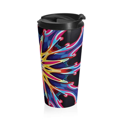 Kaleidoscope Mandala Stainless Steel Travel Mug — Colorful Psychedelic Tumbler