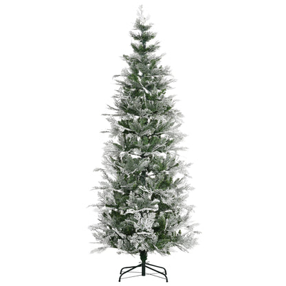 6 Feet Pencil Snow Flocked Artificial Christmas Tree with 517 Realistic Cypress Branches, Auto Open, Green