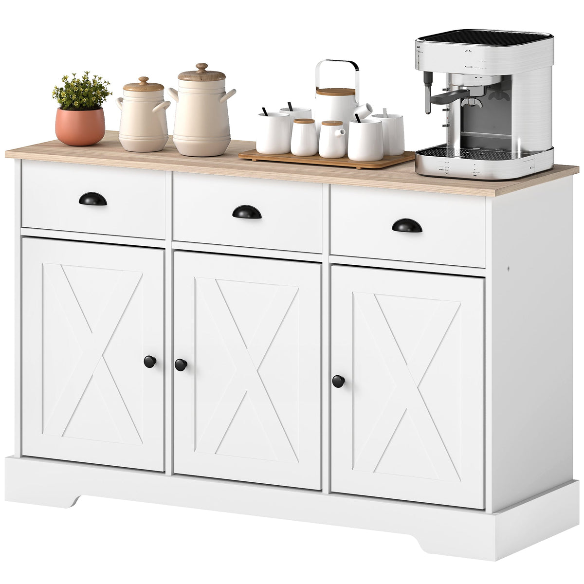46.5" Buffet Cabinet, Farmhouse Sideboard with 3 Barn Doors and 3 Drawers for Living Room, Kitchen, Black