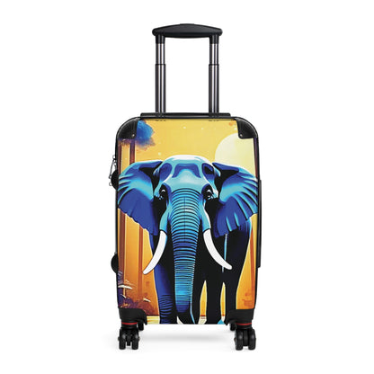 Elephant Sunset Suitcase — Vibrant Travel Luggage with Blue Elephant Design