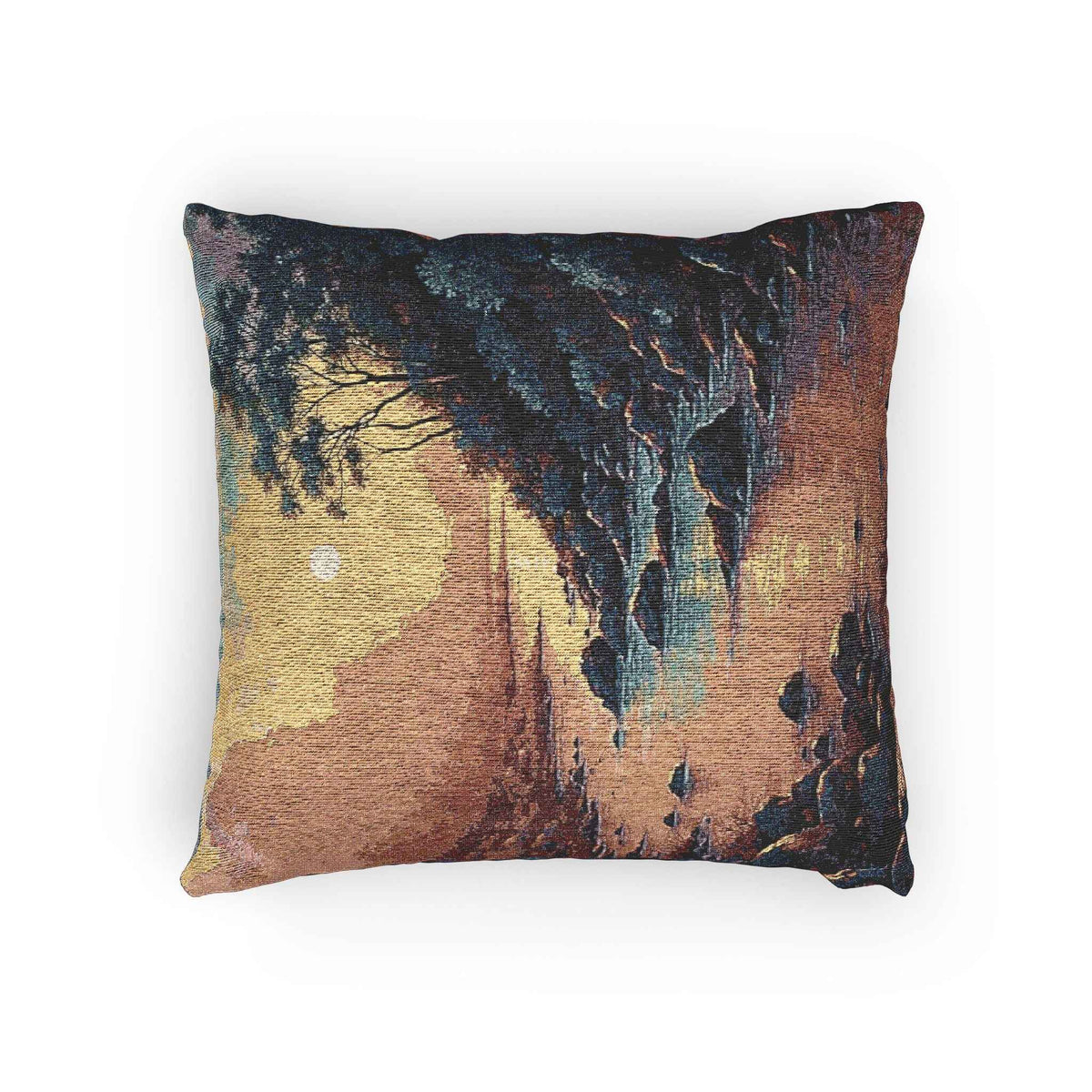 Sunset Cove woven pillow | coastal landscape tapestry throw pillow