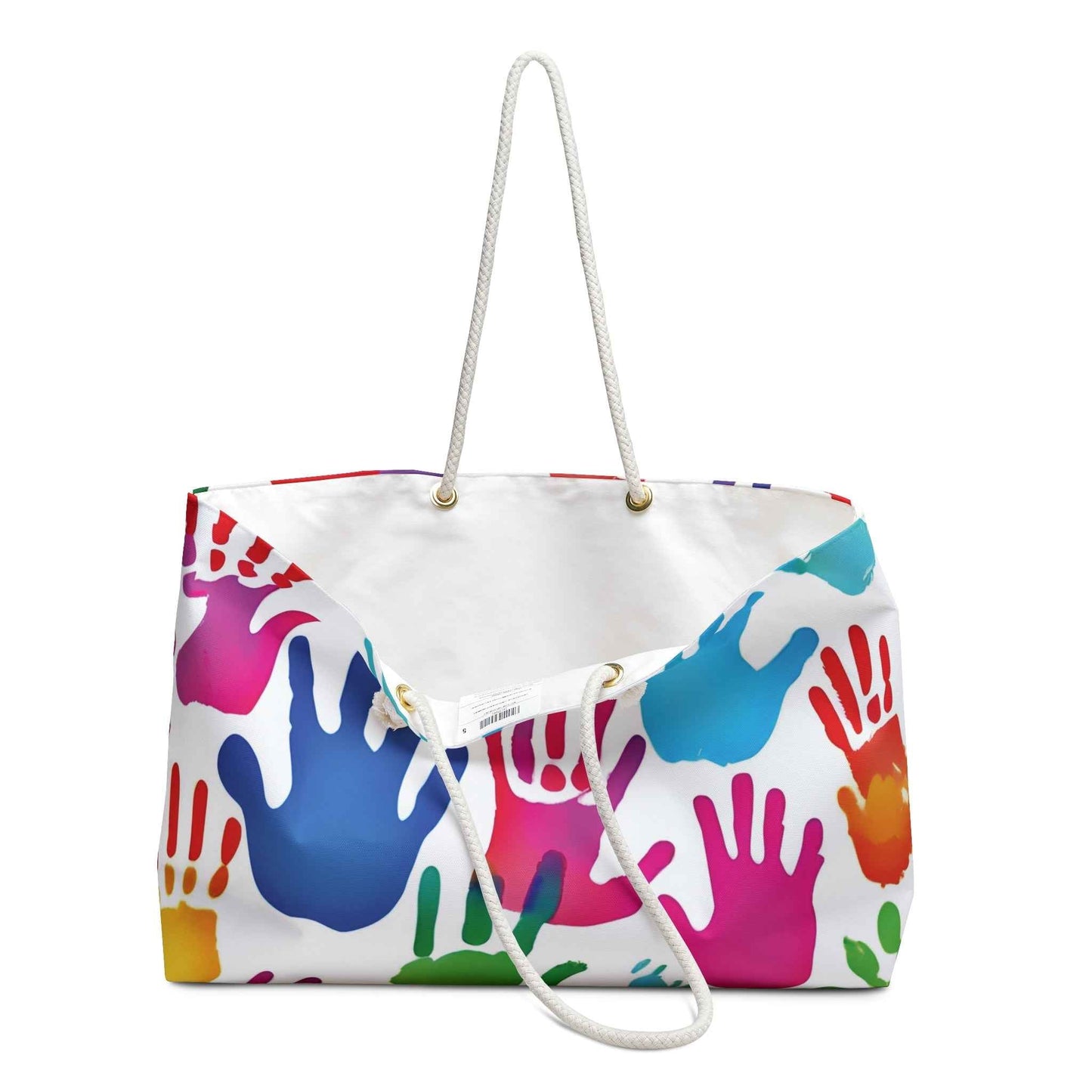 Colorful Handprint Pattern Weekender Bag | Rainbow Palm Print Tote | Busy Moms Carryon
