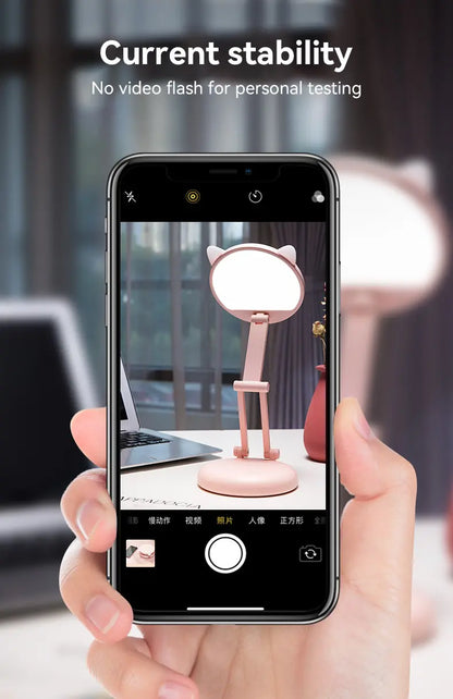 Cute Touch Control LED Desk Lamp - Portable Pink Cat Ear