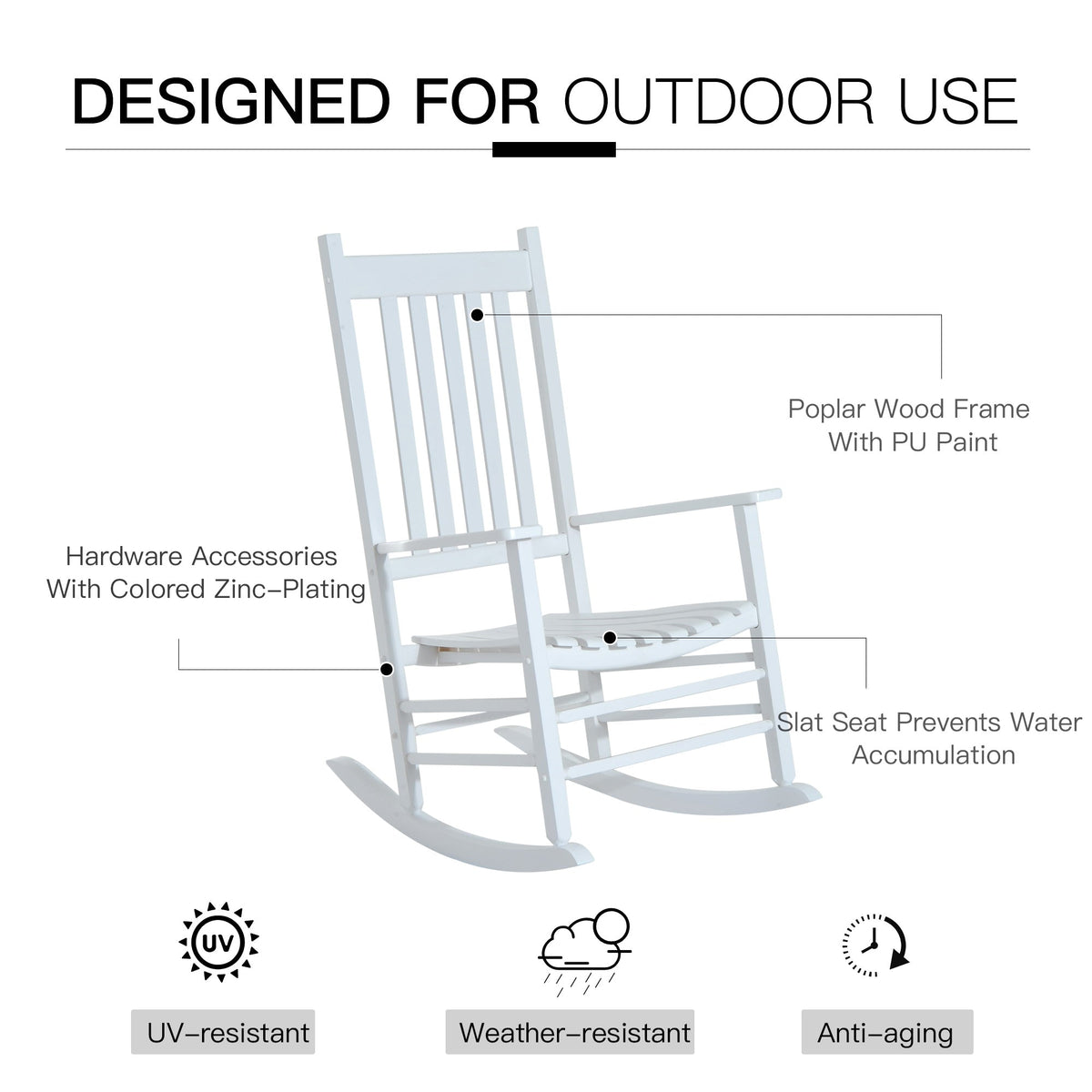 Wooden Porch Rocking Chair Outdoor Patio Rocker Garden Single Leisure Reclining Seat Armchair Natural