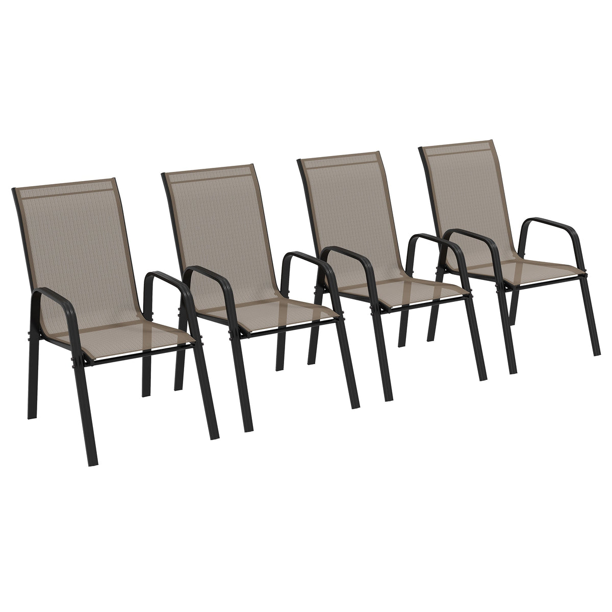 Set of 4 Outdoor Dining Chairs, Heavy Duty Stackable Patio Dining Set with Armrests for Balcony Garden, Brown and Black