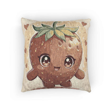 Kawaii Strawberry Character Pillow | Woven Decorative Pillow