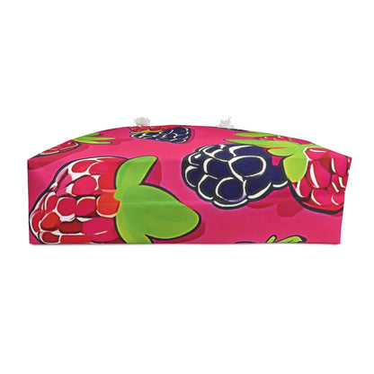 Raspberry Blackberry Pattern Weekender Bag | Bright Pink Berry Large Tote Bag
