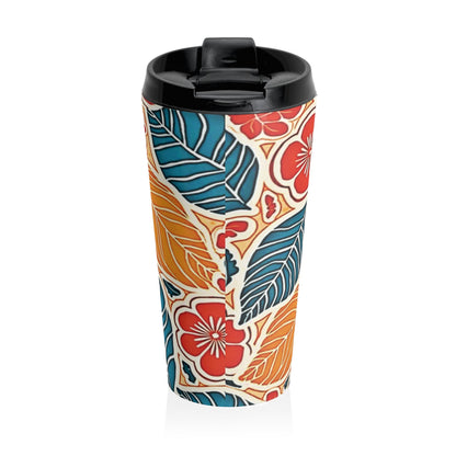 Tropical Floral Leaves Travel Mug | Colorful Hibiscus Stainless Steel