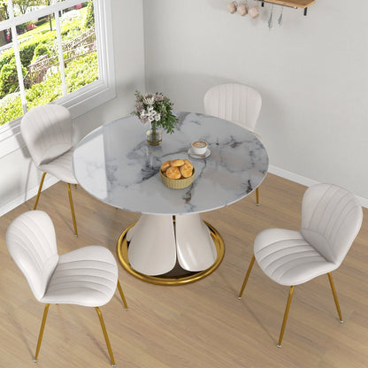 Dining Chairs Set of 4, Modern Accent Chair with Cushioned Backrest, Upholstery for Living Room, Cream White