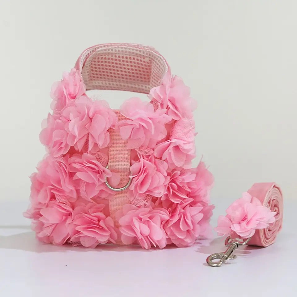Cherry Blossom Harness and Leash Set – Luxury Floral Dog Walking Set