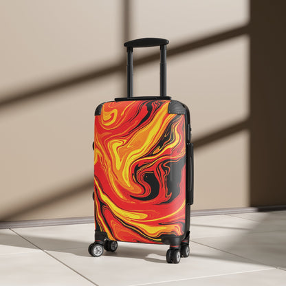 Fiery Marble Carry-On Suitcase — Bold Red & Yellow Swirl Luggage