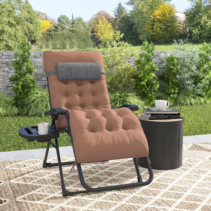 Padded Folding Recliner Chair, Patio Lounger with Cupholder, Adjustable Backrest, Removable Cushion, Black