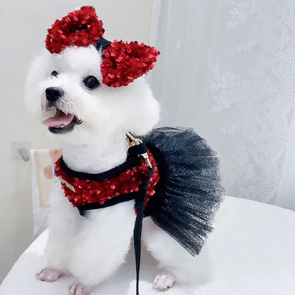 Giselle Noir Dog Dress Set | Formal Dress with Matching Bow