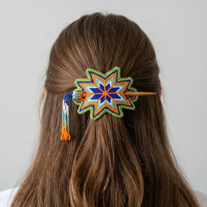 Green Handmade Beaded Star Barrette