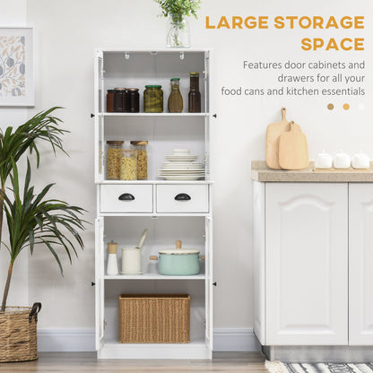 61" Kitchen Pantry Cabinet, Freestanding Farmhouse Buffet Storage Cabinet with Soft Close Glass Doors and Adjustable Shelves, Black