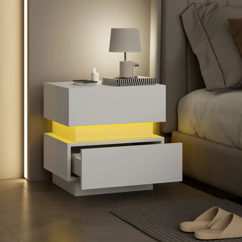 Emma Bedside Table with Charging Station, USB Ports and LED Light-Black