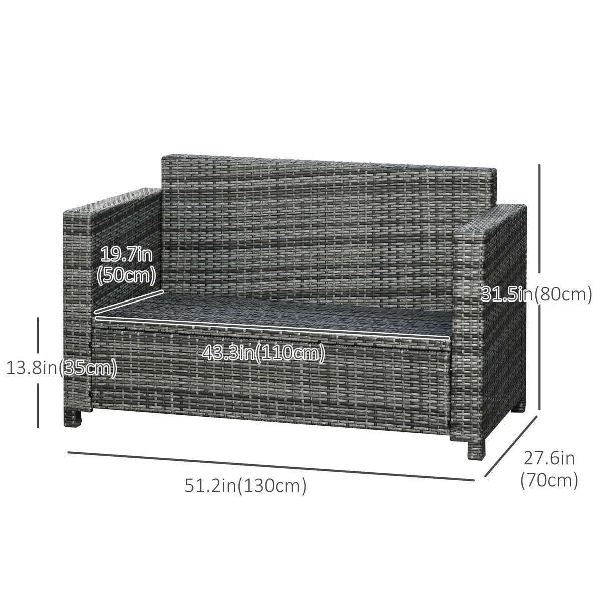 Wicker Outdoor Sofa, All Weather Patio Couch Loveseat with Cushions for Balcony, Deck, Garden, Poolside, Dark Blue