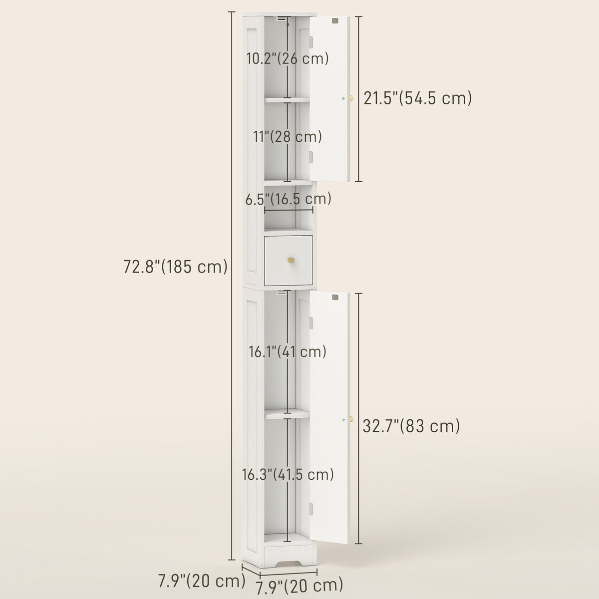 Tall Bathroom Cabinet, Modern Slim Bathroom Storage with Arched Doors, Drawer and Open Shelf, Narrow Storage, White