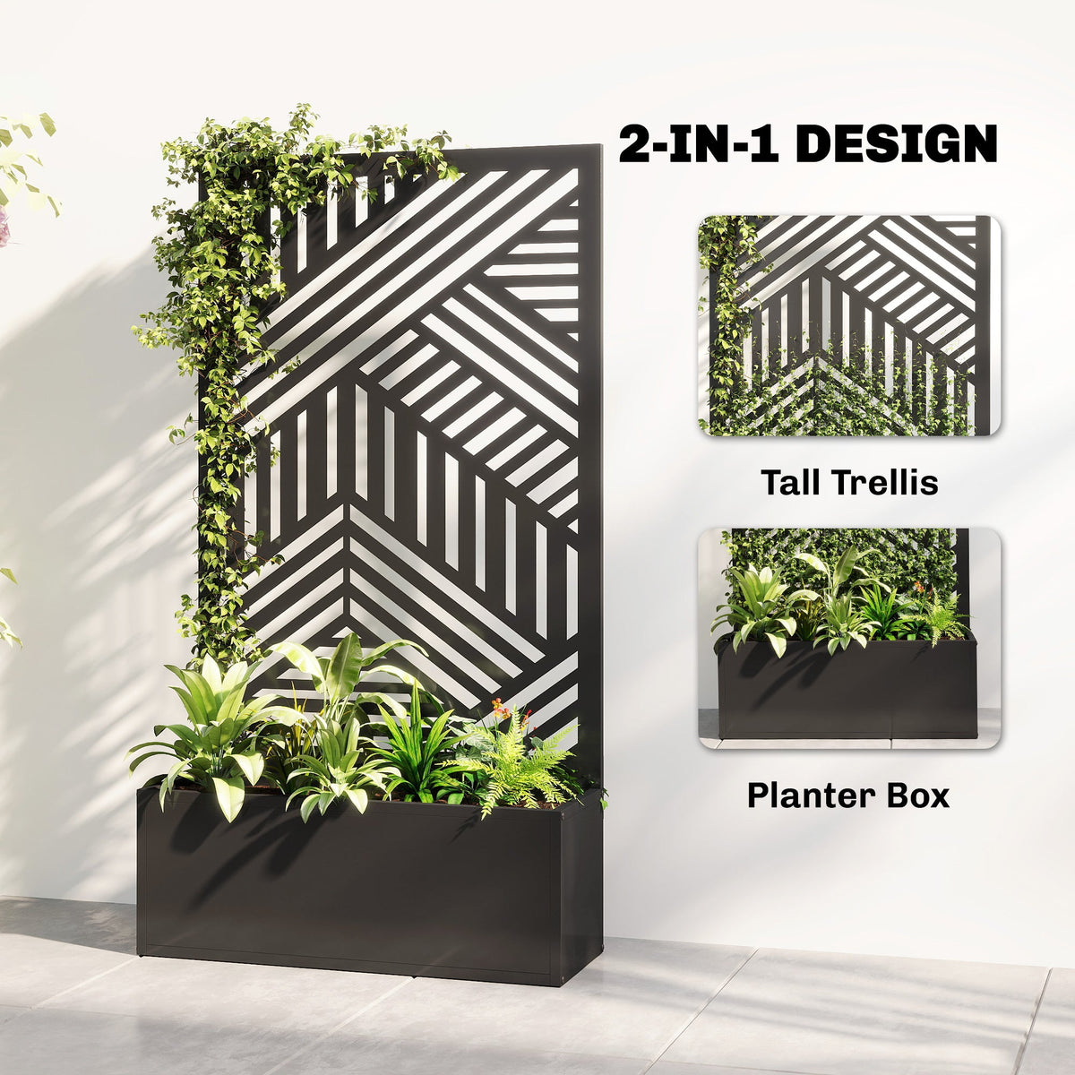 Metal Planter Box with Trellis, 44.5" Raised Garden Bed with Trellis Privacy Screen for Climbing Plants